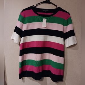 Brooks Brothers Pink Green Black Striped Tee Sz XL